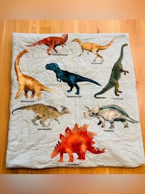 RARE Crate And Kids Koro Dinosaur Quilt Retired 84x82 Organic Cotton Full Size